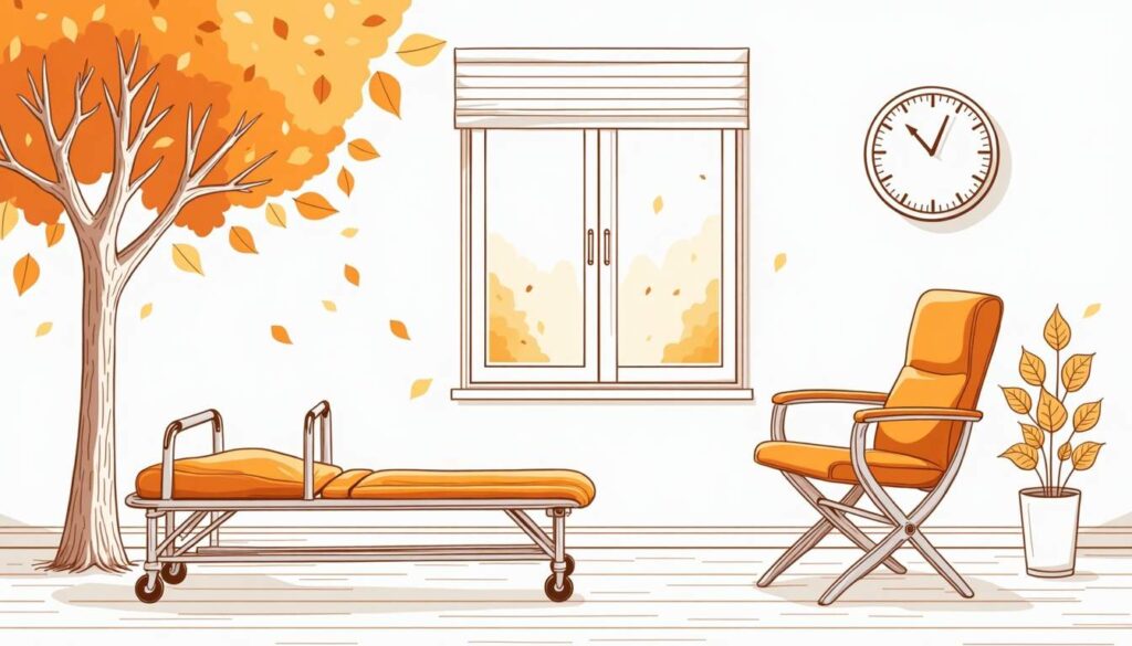 Draw an illustration of a peaceful home environment with supportive therapy equipment like balance bars