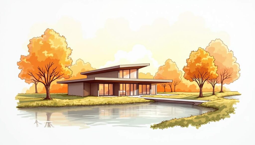 Draw an illustration of a peaceful rehabilitation center set in a serene fort worth landscape