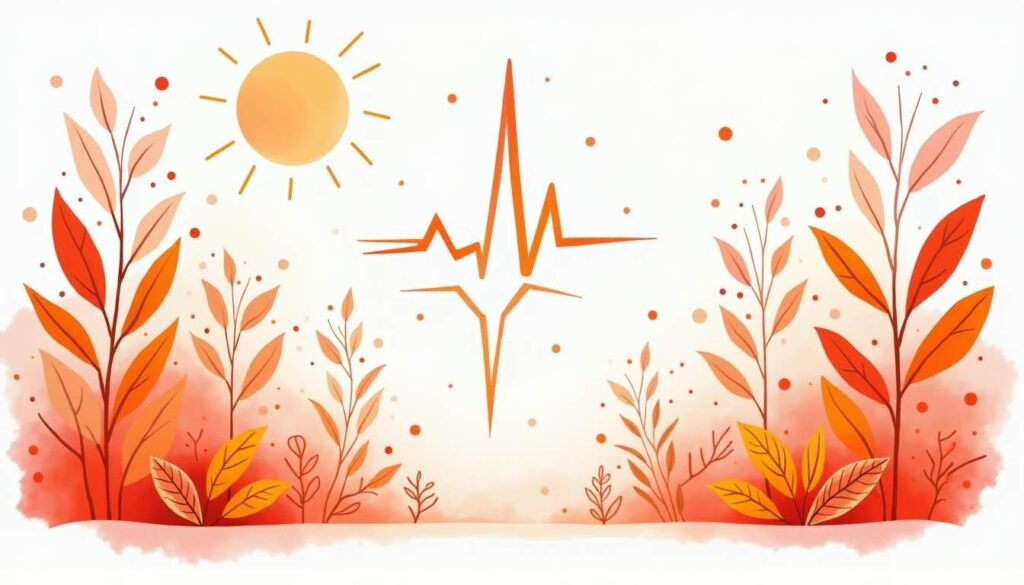 Draw an illustration of a serene medical setting featuring calming elements like a heart monitor